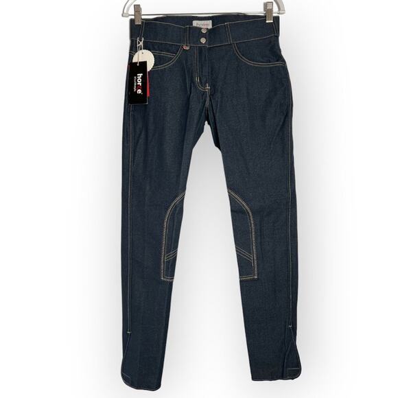NWT HorZe Denim Breeches Royal Equus Selfpatch SIZE S Blue Stretch Suede - Picture 2 of 15